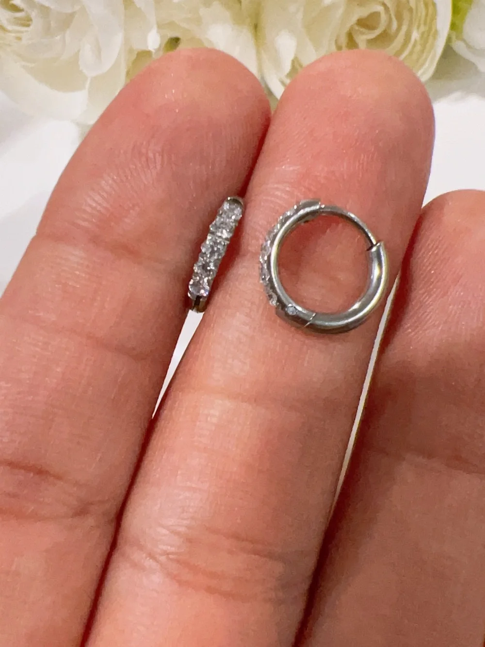 White Gold Plated Huggie Hoop Earrings with CZ stones